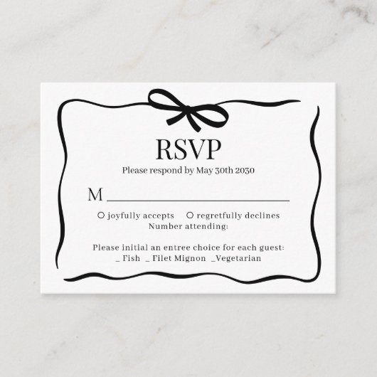 BUDGET Whimsical Black Bow Tie Wedding Menu Rsvp (Devant)