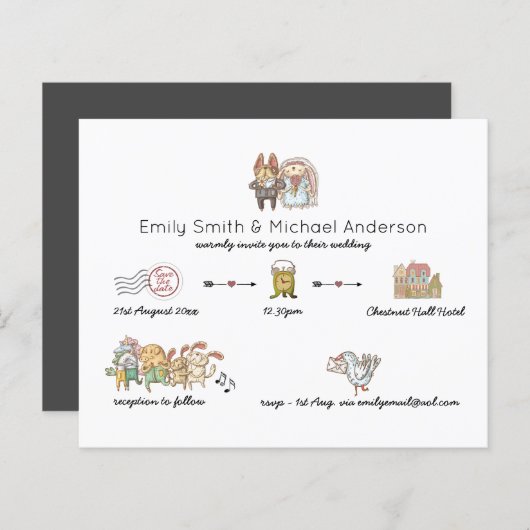 BUDGET Whimsical Day of Wedding Chronic nodigt uit (Voorkant / Achterkant)