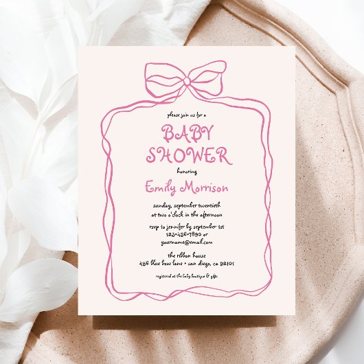 Budget Whimsical Quirky Blush Pink Bow Baby shower