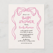 Budget Whimsical Quirky Blush Pink Bow Baby shower Flyer (Voorkant)