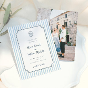 Budget Whimsical Retro Blauwe Strepen Bruiloft