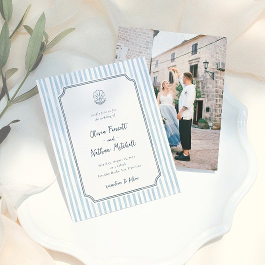 Budget Whimsical Retro Blue Stripes Wedding