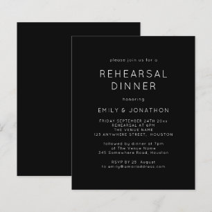 Budget White Black Rehearsal Dinner Wedding Invite