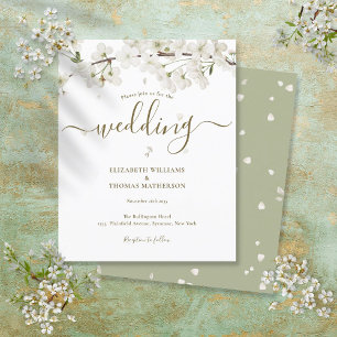 Budget White Blossom Script Weduwen Uitnodiging