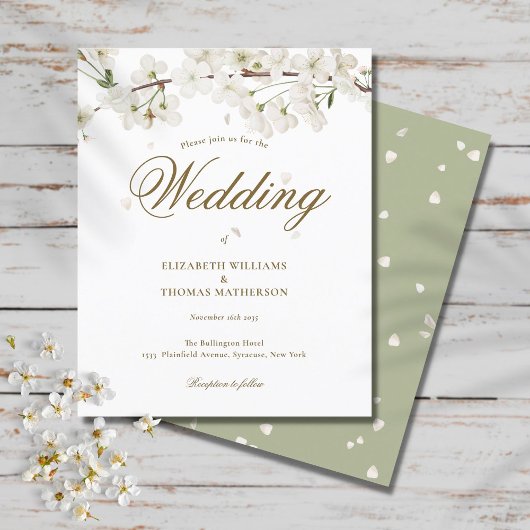 Budget White Blossom Wedding Invitation