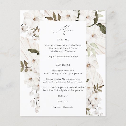Budget White Boho Floral Menu 2 (Voorkant)