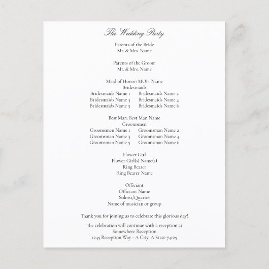 Budget White Elegant Wedding Programme (Achterkant)