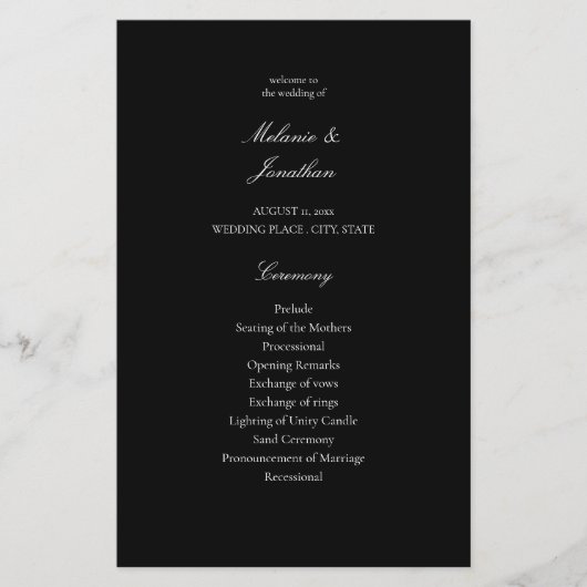 Budget White Elegant Wedding Programme - Black MED (Devant)
