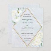 Budget White Floral Blue Wedding Uitnodiging (Voorkant / Achterkant)