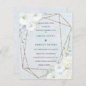 Budget White Floral Blue Wedding Uitnodiging (Voorkant / Achterkant)