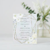 Budget White Floral Blue Wedding Uitnodiging (Staand voorkant)