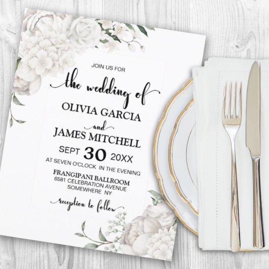 Budget White Floral Wedding Invitation