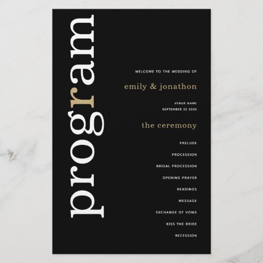 BUDGET White Gold Texte Black Wedding Programme (Devant)