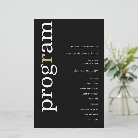BUDGET White Gold Texte Black Wedding Programme (Debout devant)