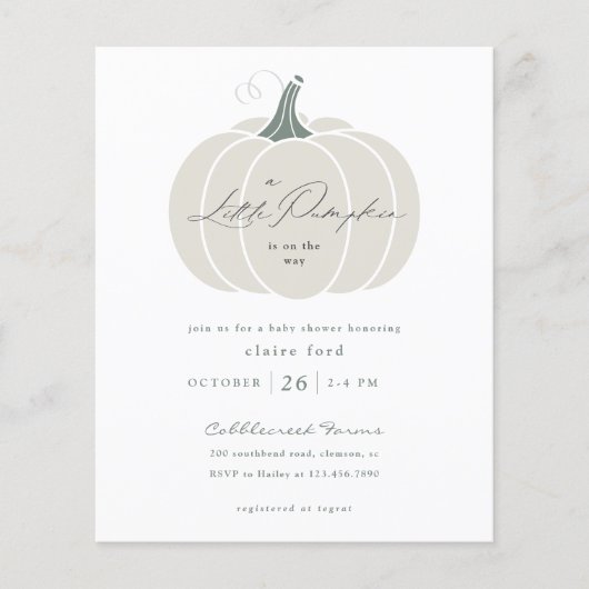 Budget White Herfst Baby shower Uitnodiging (Voorkant)