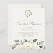 Budget White Rose Floral Bridal Shower Invitation (Voorkant / Achterkant)