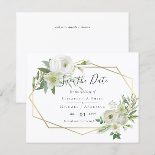 BUDGET White Rose Greenery Gold Wedding (Voorkant / Achterkant)