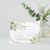 BUDGET White Rose Greenery Gold Wedding Briefkaart (Staand voorkant)