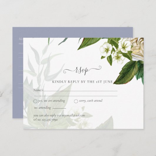 Budget White Roses Dusty Blue Wedding Briefkaart (Voorkant / Achterkant)