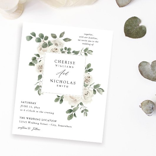Budget White Soft Floral & Eucalyptus Weddenschap Flyer