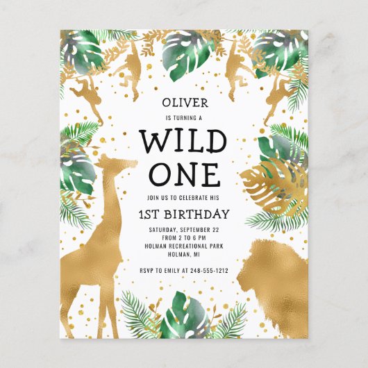 Budget Wild One 1e verjaardags-safari-uitnodiging (Voorkant)