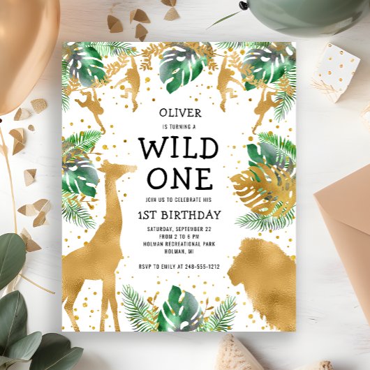 Budget Wild One 1e verjaardags-safari-uitnodiging