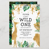 Budget Wild One Safari 1e verjaardag Uitnodiging (Voorkant / Achterkant)