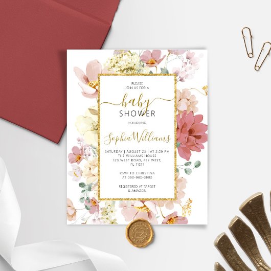 Budget Wildbloemen Gentle Baby shower Invitation