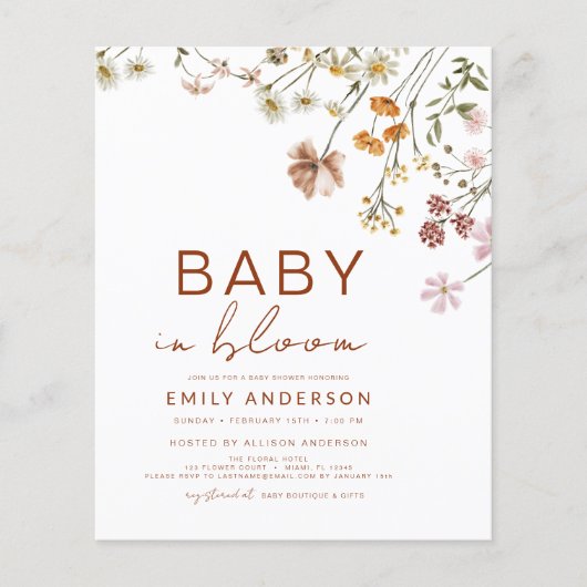 Budget Wilde Baby in Bloom Shower Invitation (Voorkant)
