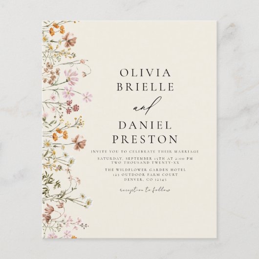 Budget Wildflower Alles in Een QR Code Trouwen Flyer (Voorkant)