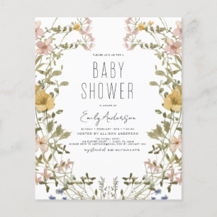 Budget Wildflower Boho Baby shower Elegant Modern Flyer