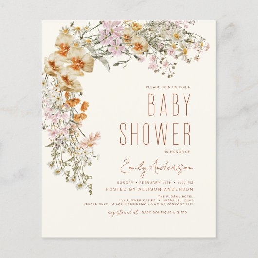Budget Wildflower Boho Baby shower Terracotta (Voorkant)