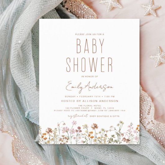 Budget Wildflower Boho Baby shower Uitnodiging