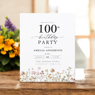 Budget Wildflower Floral 100e verjaardag uitnodigi