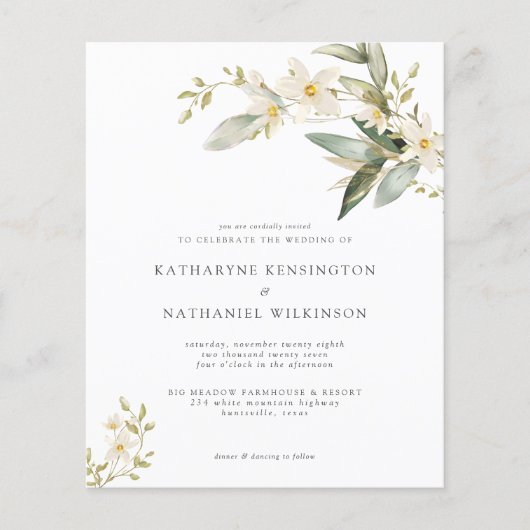 Budget Wildflower Greenery Wedding Invitation (Voorkant)