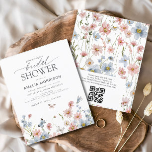 Budget Wildflower QR Code Bruids Douche Uitnodigin
