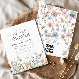Budget Wildflower QR Code Bruids Douche Uitnodigin Flyer