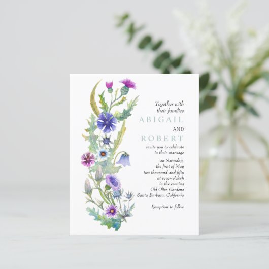 BUDGET Wildflower QR code bruiloft uitnodiging (Staand voorkant)