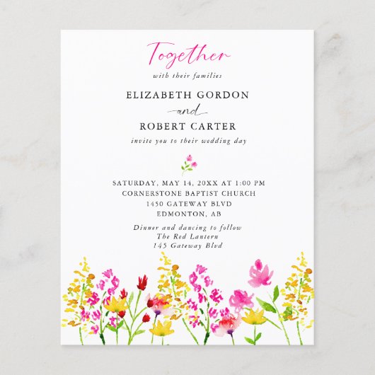 Budget Wildflower Wedding Waterverf Elegant (Voorkant)