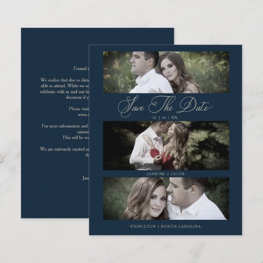 Budget Wimshical Script Navy Wedding 3 Foto's (Voorkant / Achterkant)