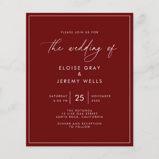Budget Wine Wedding Invitation Flyer (Voorkant)