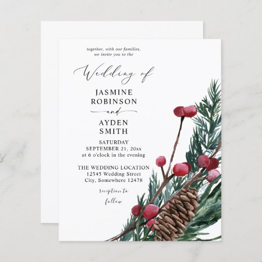 Budget Winter Berries & Pine Greenery Wedding (Voorkant / Achterkant)