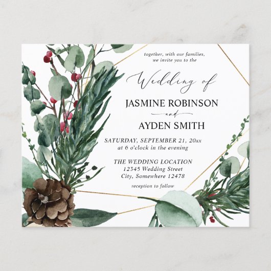 Budget Winter Berries & Pine Greenery Wedding 2 Flyer (Voorkant)