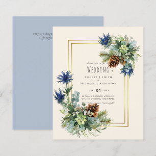 BUDGET Winter Blau Distel Trouwkaart Uitnodigingen