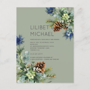 BUDGET Winter Blauwe Distel Bruiloft Briefkaart