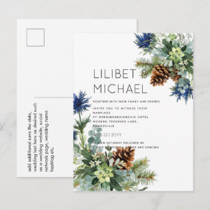 BUDGET Winter Blauwe Distel Eucalyptus Bruiloft Briefkaart