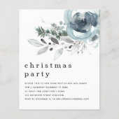Budget Winter Blue Florals kerstparty uitnodigen (Voorkant)