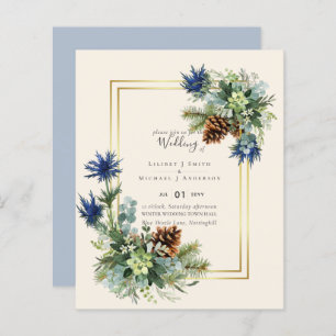 BUDGET Winter Blue Thistle Wedding Invites