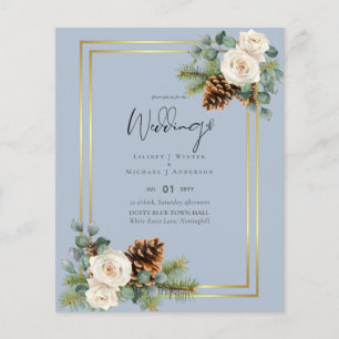 BUDGET Winter Bruiloft Witte Rozen Goud Stof Blauw Flyer