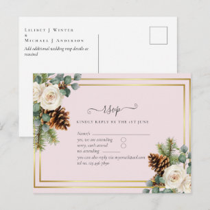 BUDGET Winter Huwelijk Witte Rozen Goud Stof Blauw Briefkaart